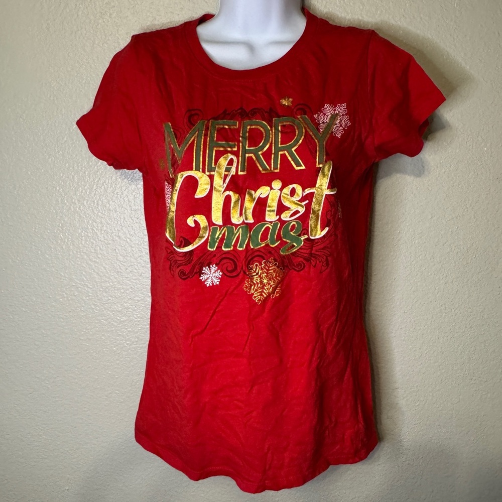 Holiday Time Red “Merry Christmas” Graphic Tee – Girls S (4–6)